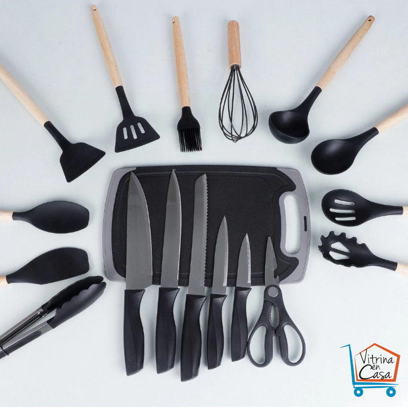 SET DE UTENSILIOS DE COCINA EN SILICONA X 19 PIEZAS.