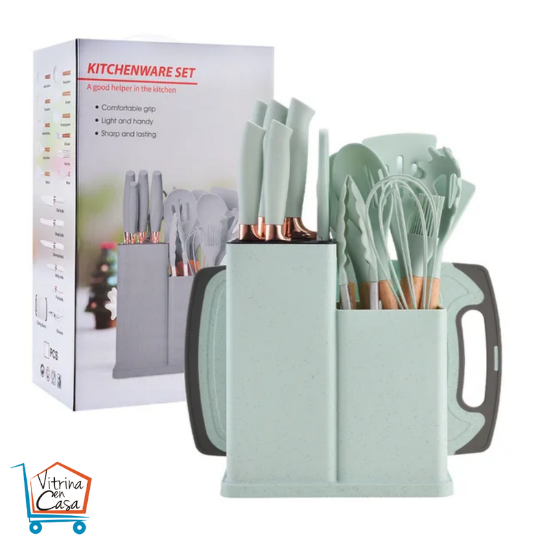 SET DE UTENSILIOS DE COCINA EN SILICONA X 19 PIEZAS.