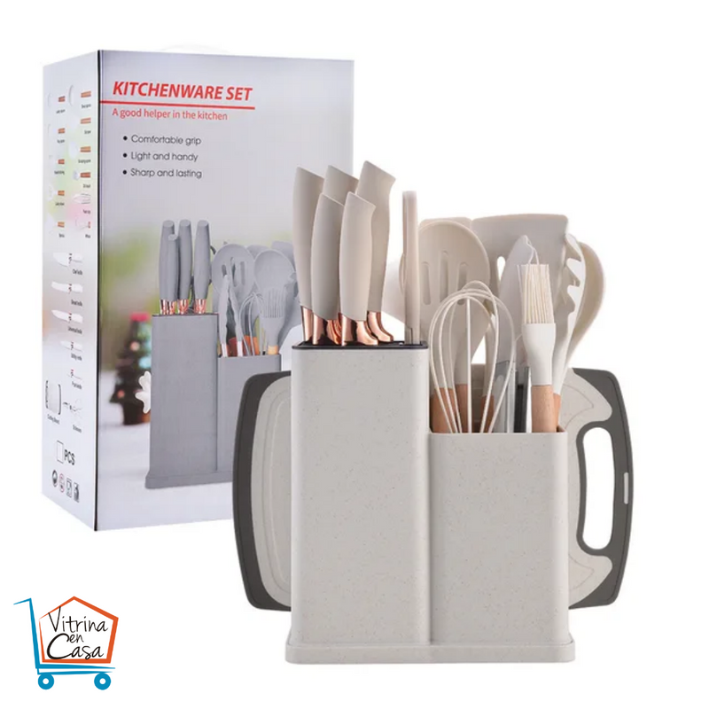 SET DE UTENSILIOS DE COCINA EN SILICONA X 19 PIEZAS.