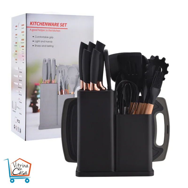 SET DE UTENSILIOS DE COCINA EN SILICONA X 19 PIEZAS.