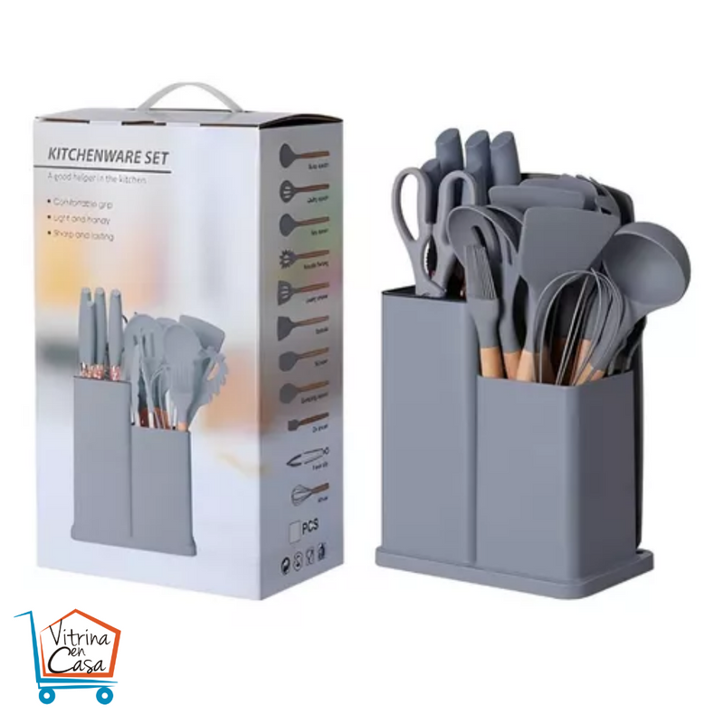 SET DE UTENSILIOS DE COCINA EN SILICONA X 19 PIEZAS.